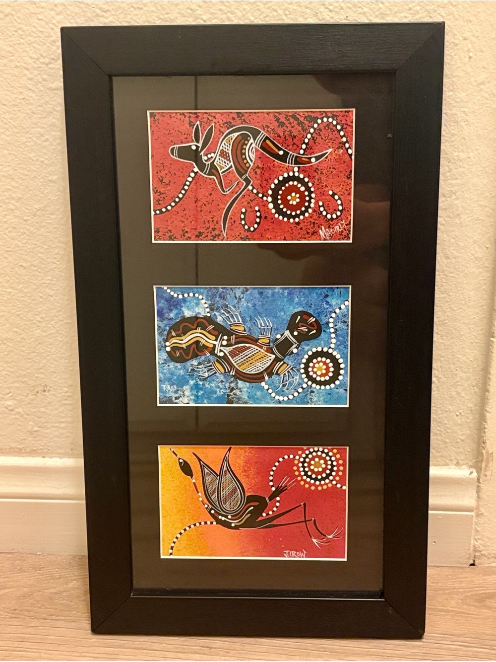 Authentic Aboriginal Triptych Art  “Waterhole Dreaming”, Artist-Signed